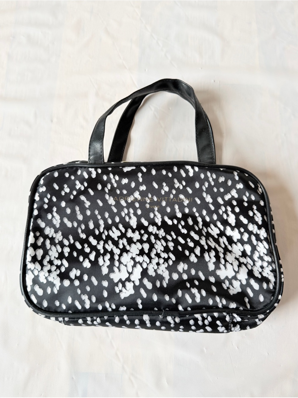 Adrienne Vittadini cosmetic case bag travel Black white dalmatian print